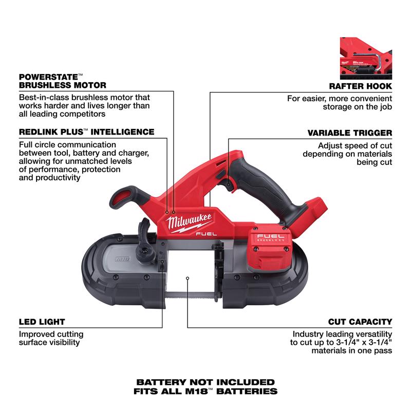 Milwaukee M18 FUEL Cordless Brushless 3-1/4 in. Compact Band Saw Tool Only