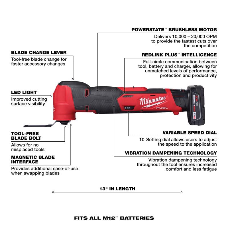 Milwaukee M12 FUEL Cordless Oscillating Multi-Tool Kit (Battery & Charger)