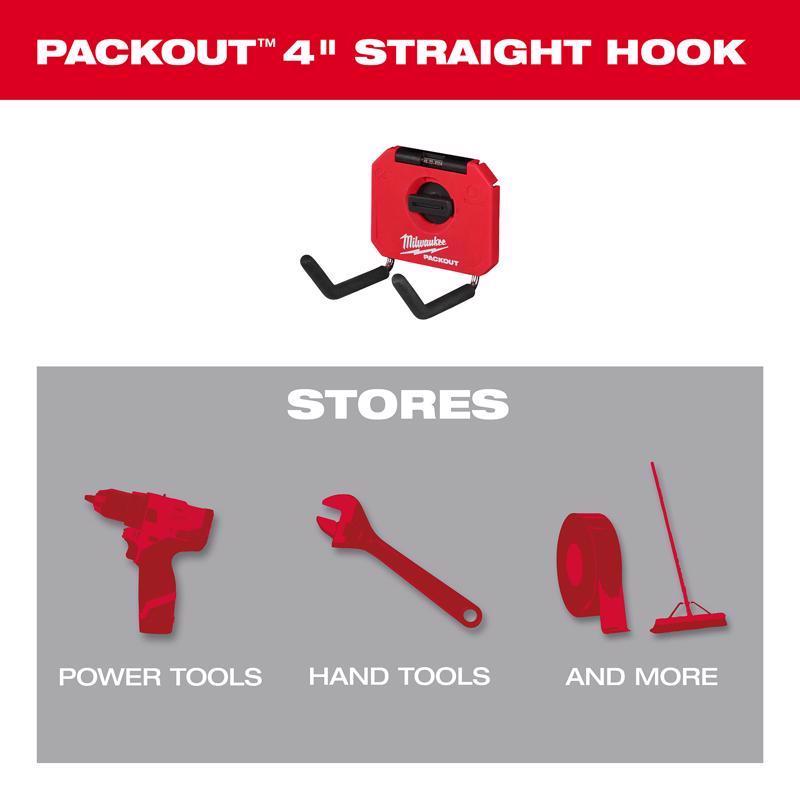 Milwaukee Packout Shop Storage Small Black/Red Plastic 4 in. L Straight Hook 1 pk