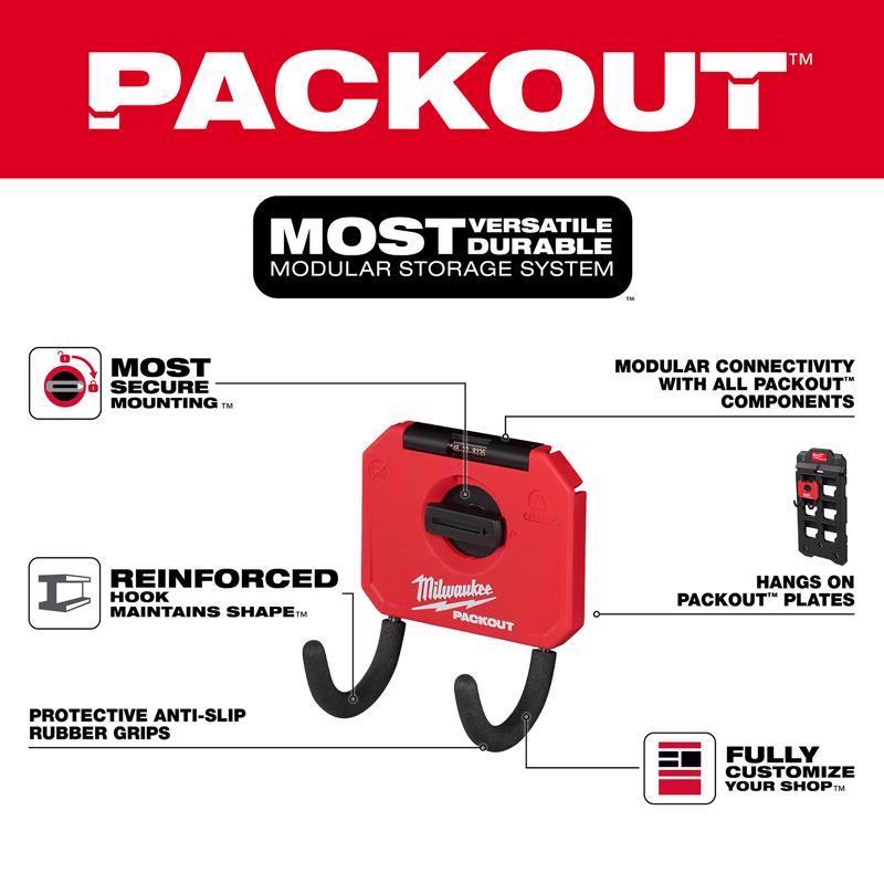 Milwaukee Packout Shop Storage Small Black/Red Plastic 3 in. L Straight Hook 1 pk