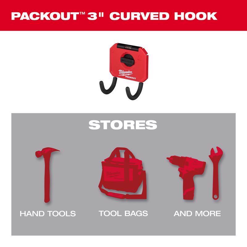 Milwaukee Packout Shop Storage Small Black/Red Plastic 3 in. L Straight Hook 1 pk