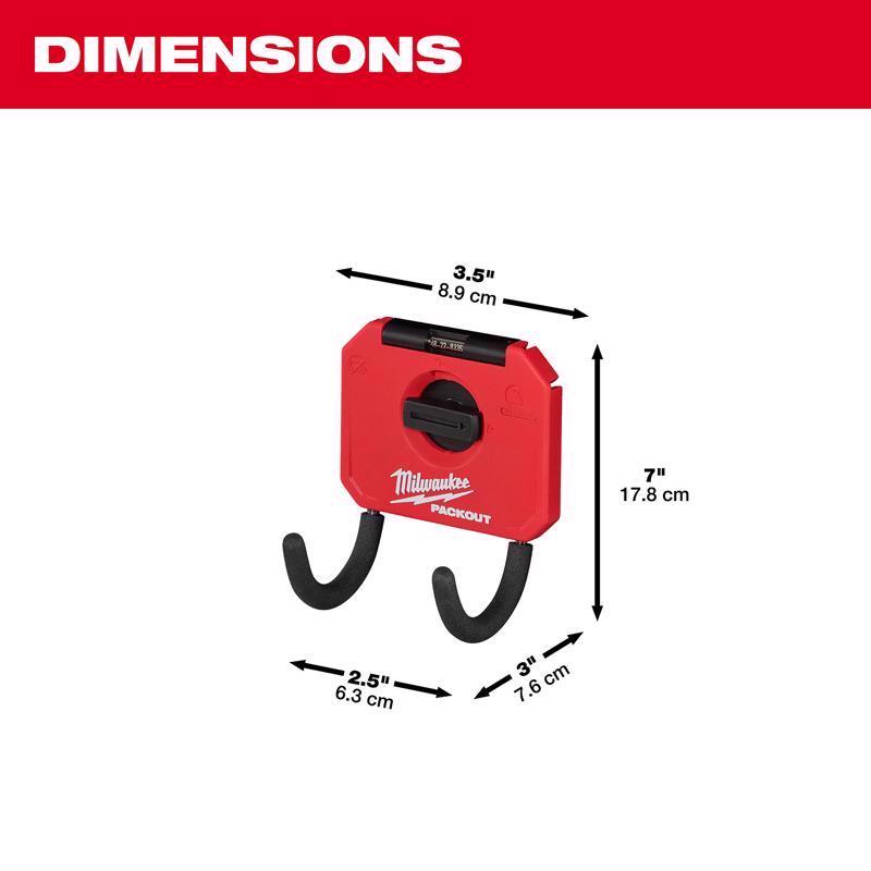 Milwaukee Packout Shop Storage Small Black/Red Plastic 3 in. L Straight Hook 1 pk