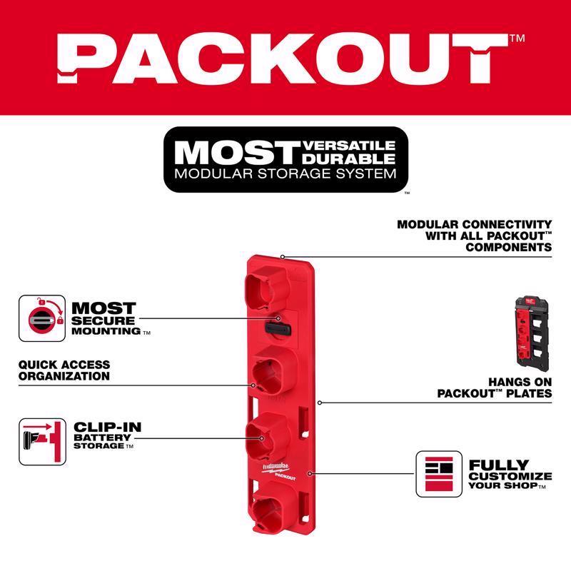 Milwaukee PACKOUT SHOP STORAGE Garage Organizer Battery Rack Black/Red