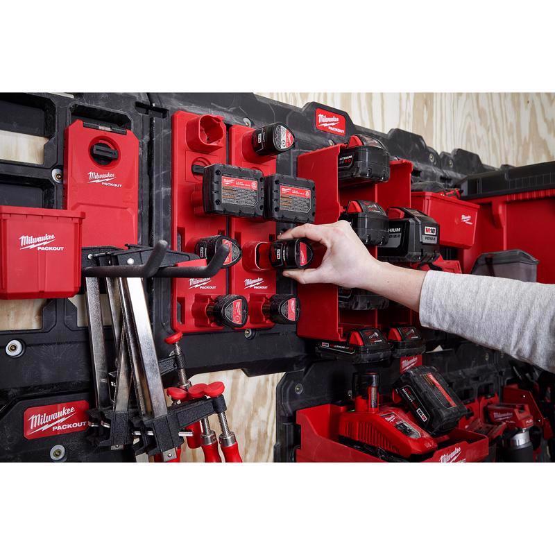 Milwaukee PACKOUT SHOP STORAGE Garage Organizer Battery Rack Black/Red