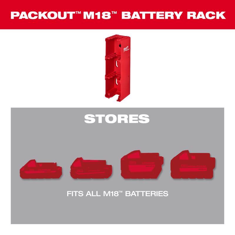 Milwaukee PACKOUT SHOP STORAGE M18 Garage Organizer Battery Rack Black/Red