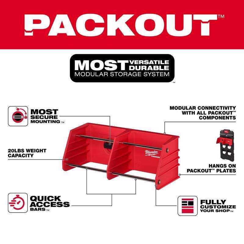 Milwaukee PACKOUT SHOP STORAGE Garage Organizer Tool Rack Black/Red