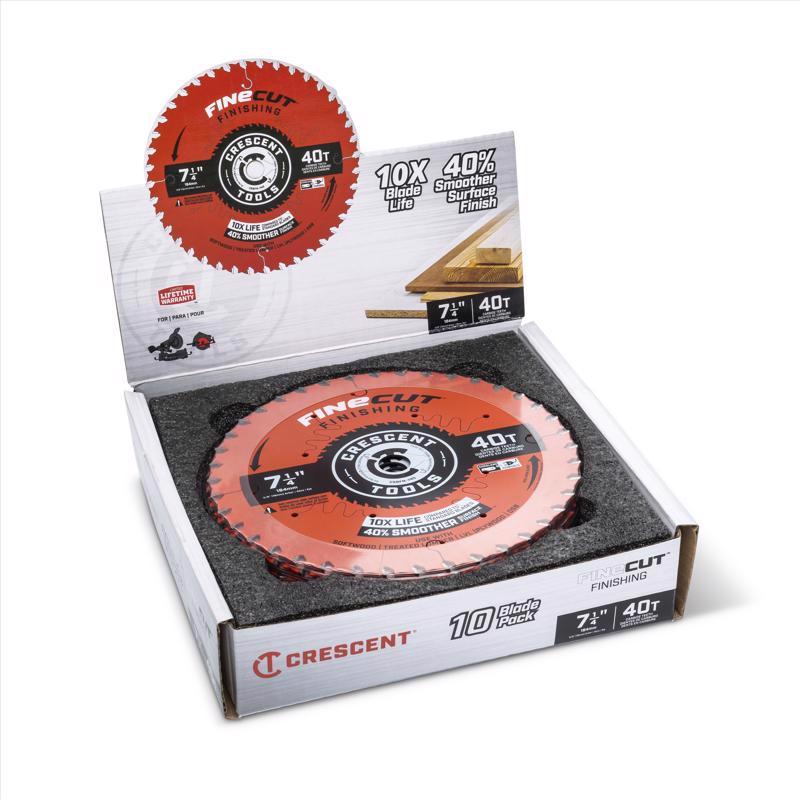 Crescent Finecut 7-1/4 in. D X 5/8 in. Carbide Tipped Finishing Saw Blade 40 teeth 10 pk