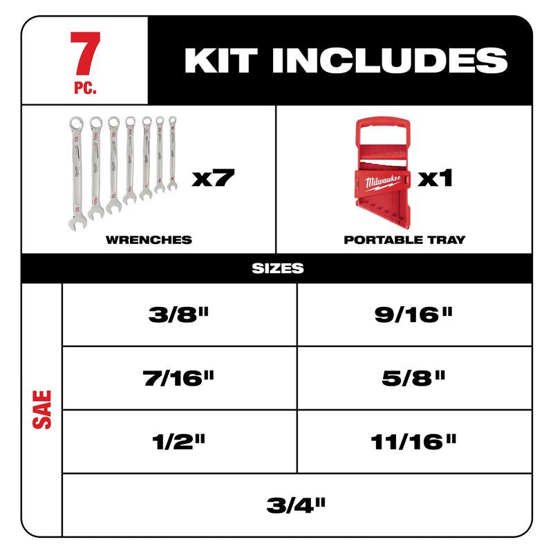 Milwaukee Max Bite SAE I-Beam Handle Combination Wrench Set 12 in. L 7 pc