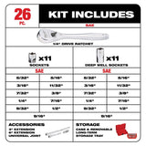 Milwaukee 1/4 in. drive SAE Ratchet and Socket Set 90 teeth