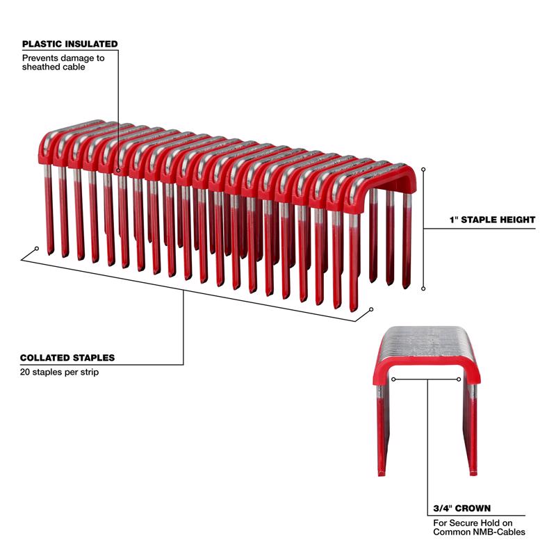 Milwaukee 3/4 in. W X 1 in. L Insulated Crown Cable Staples 600 pk