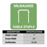 Milwaukee 3/4 in. W X 1 in. L Insulated Crown Cable Staples 600 pk