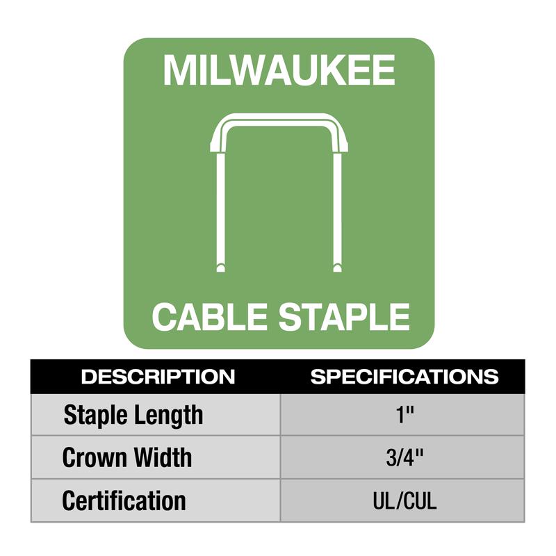 Milwaukee 3/4 in. W X 1 in. L Insulated Crown Cable Staples 600 pk