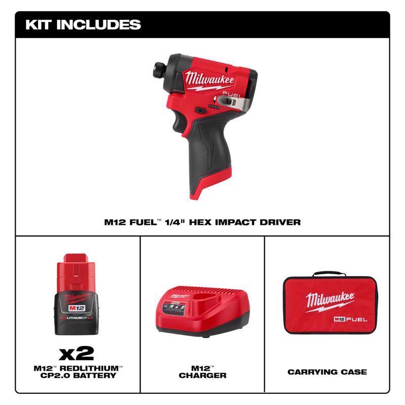 Milwaukee M12 FUEL 1/4 in. Cordless Brushless Impact Driver Kit (Battery & Charger)