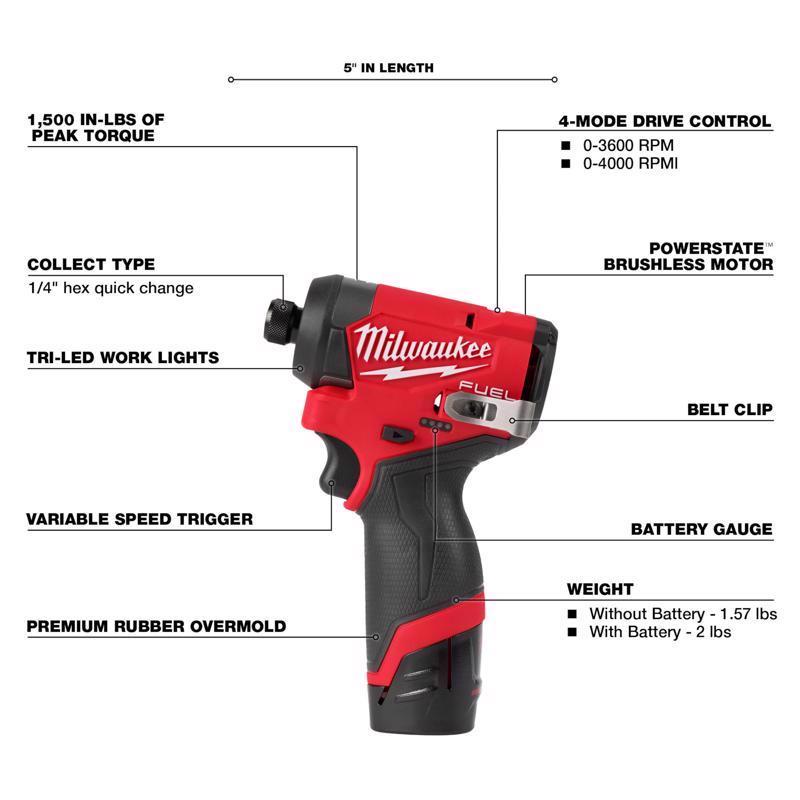 Milwaukee M12 FUEL 1/4 in. Cordless Brushless Impact Driver Kit (Battery & Charger)