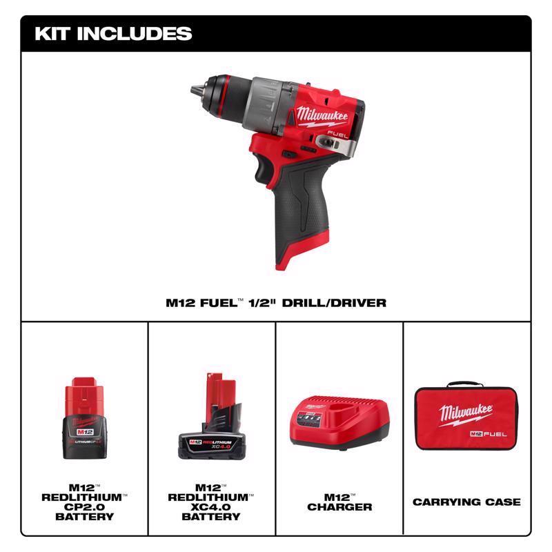 Milwaukee M12 FUEL 1/2 in. Brushless Cordless Drill/Driver Kit (Battery & Charger)