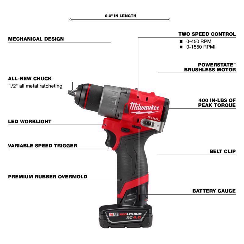 Milwaukee M12 FUEL 1/2 in. Brushless Cordless Drill/Driver Kit (Battery & Charger)