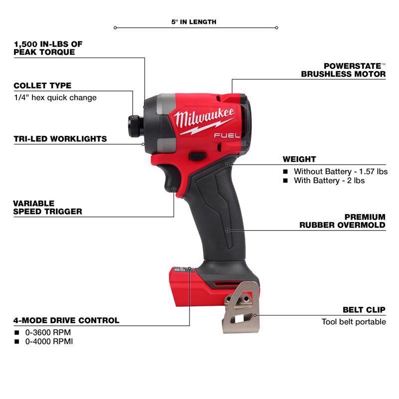 Milwaukee M18 FUEL 1/4 in. Cordless Brushless Impact Driver Tool Only