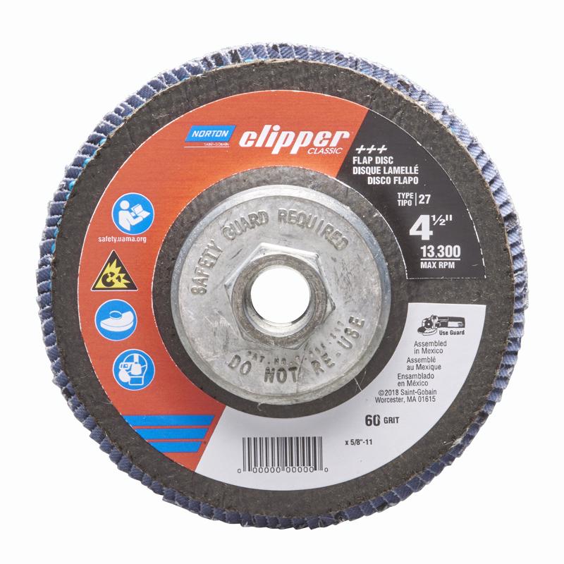 Norton Clipper 4-1/2 in. D X 5/8-11 in. Zirconia Alumina/X-Wt Cotton Flap Disc 60 Grit 1 pk
