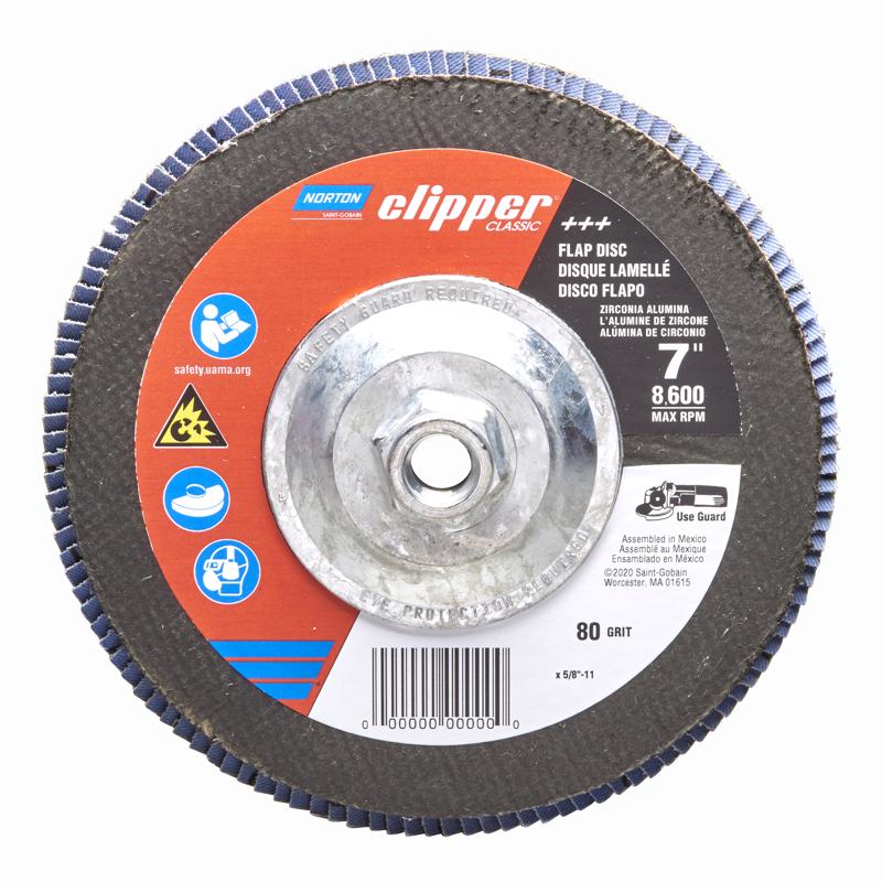 Norton Clipper 7 in. D X 5/8-11 in. Zirconia Alumina/X-Wt Cotton Flap Disc 80 Grit 1 pc