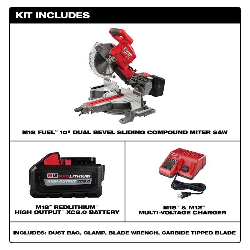 Milwaukee M18 FUEL 10 in. Cordless Brushless Dual-Bevel Sliding Compound Miter Saw Kit (Battery & Ch