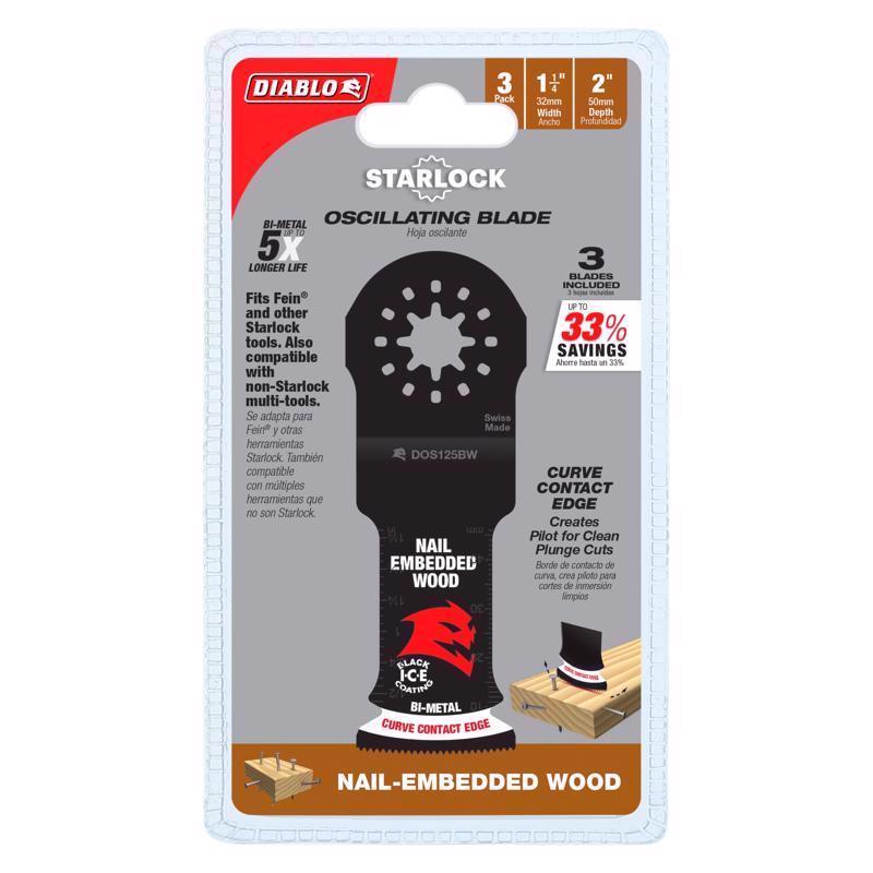 Diablo Starlock 1-1/4 in. W Bi-Metal Curved Contact Edge Oscillating Blade Nail-Embedded Wood 3 pk