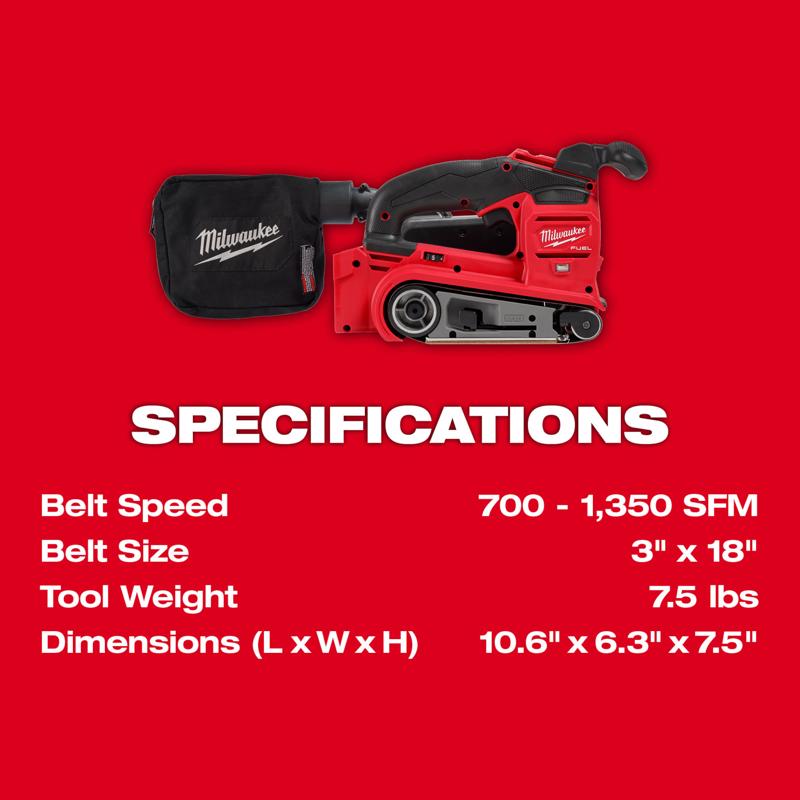 Milwaukee M18 FUEL 3 in. W X 18 in. L Cordless Belt Sander Tool Only