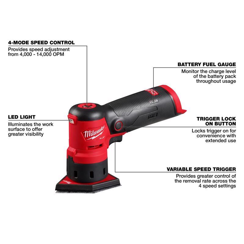 Milwaukee M12 FUEL Cordless Orbital Sander Tool Only