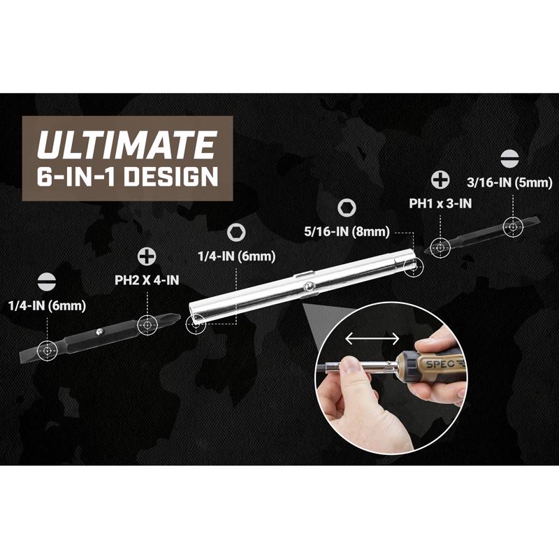 Spec Ops Tools 3.25 in. L 6 in 1 Multi Bit Screwdriver 1 pc
