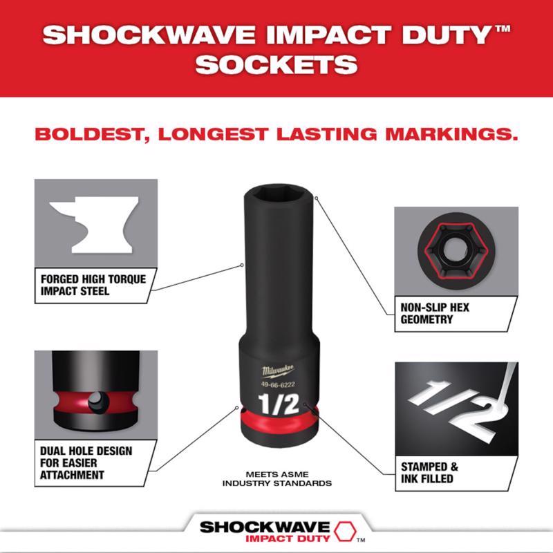 Milwaukee Shockwave 1-1/8 in. X 1/2 in. drive SAE 6 Point Deep Impact Socket 1 pc