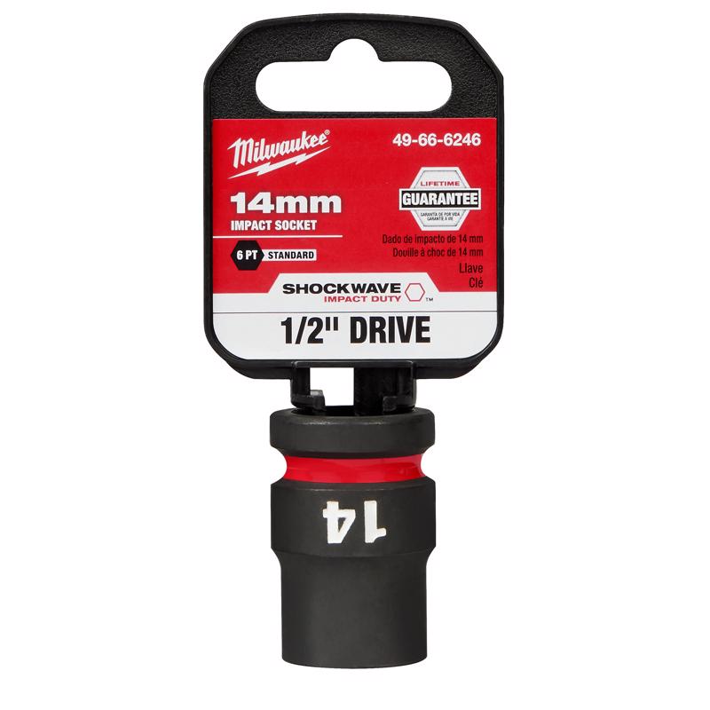 Milwaukee Shockwave 14 mm X 1/2 in. drive Metric/SAE 6 Point Standard Impact Socket 1 pc