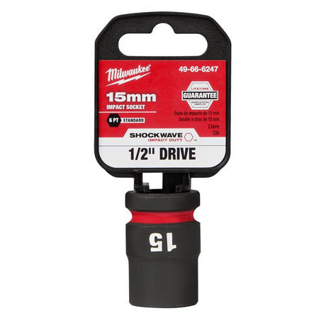 Milwaukee Shockwave 15 mm X 1/2 in. drive Metric/SAE 6 Point Standard Impact Socket 1 pc