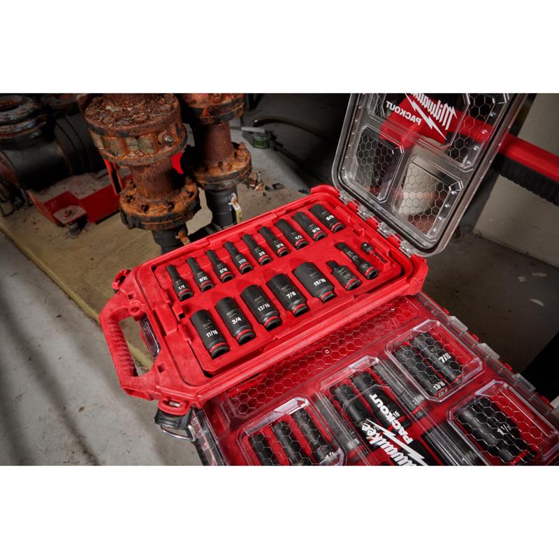 Milwaukee Shockwave 3/8 in. drive Metric 6 Point Impact Socket Set 19 pc