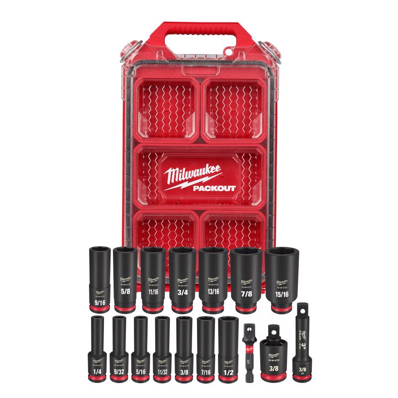 Milwaukee Shockwave 3/8 in. drive Metric 6 Point Impact Socket Set 19 pc
