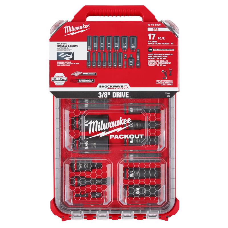 Milwaukee Shockwave 3/8 in. drive Metric 6 Point Impact Socket Set 19 pc