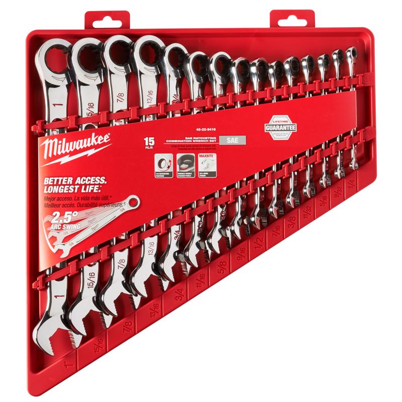 Milwaukee 12 Point SAE Ratcheting Combination Wrench Set 15 pc