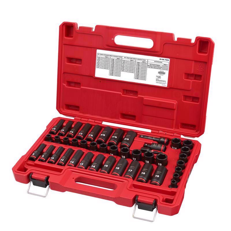 Milwaukee Shockwave 3/8 in. drive Metric/SAE 6 Point Standard/Deep Impact Socket Set 43 pc