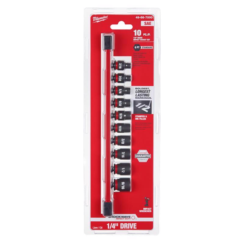 Milwaukee Shockwave 1/4 in. drive SAE 6 Point Standard Shallow Socket Set 10 pc