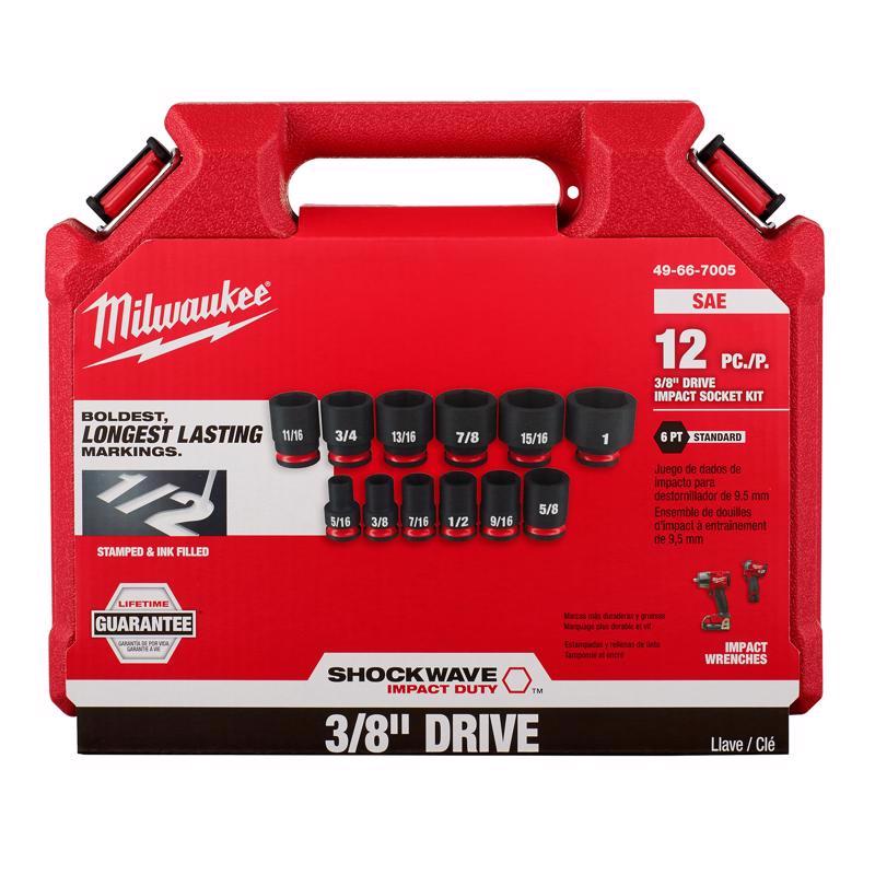 Milwaukee Shockwave 3/8 in. drive SAE 6 Point Standard Shallow Socket Set 12 pc
