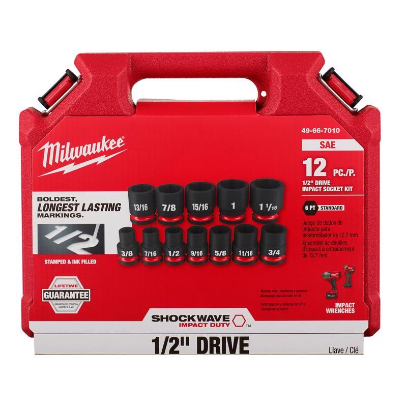 Milwaukee Shockwave 1/2 in. drive SAE 6 Point Standard Shallow Socket Set 12 pc