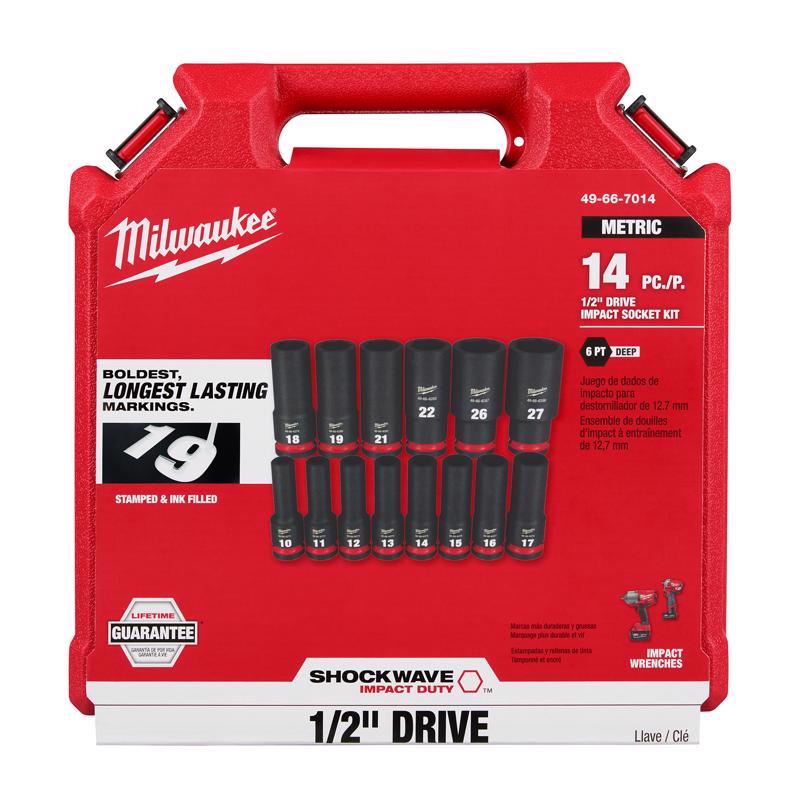 Milwaukee Shockwave 1/2 in. drive Metric 6 Point Deep Socket Set 14 pc