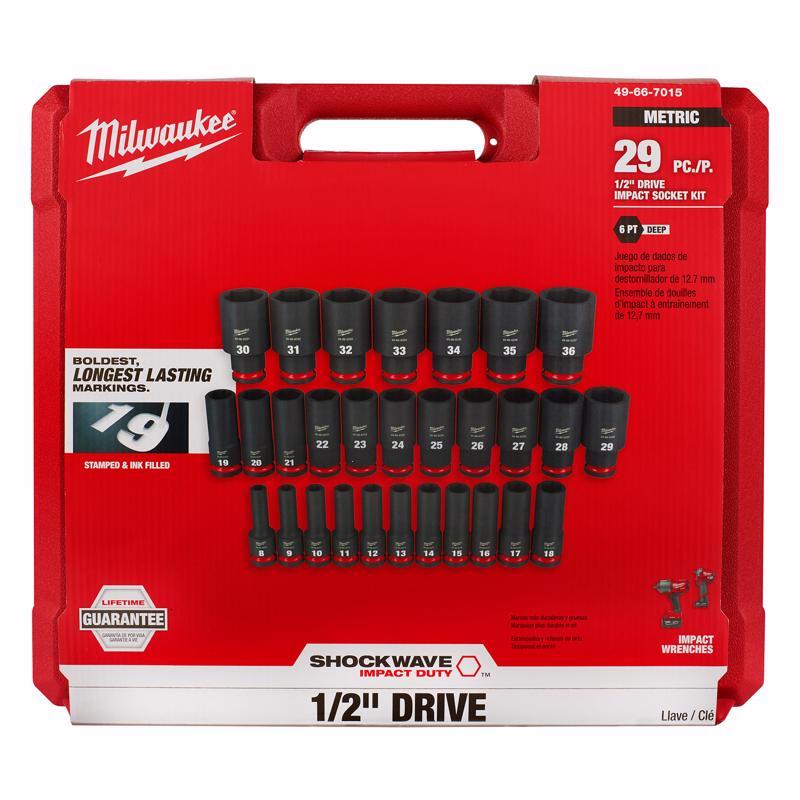 Milwaukee Shockwave 1/2 in. drive Metric 6 Point Deep Socket Set 29 pc