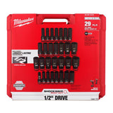 Milwaukee Shockwave 1/2 in. drive Metric/SAE 6 Point Deep Socket Set 29 pc