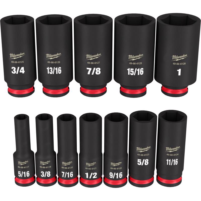 Milwaukee Shockwave 3/8 in. drive SAE 6 Point Square Deep Socket Set 12 pc