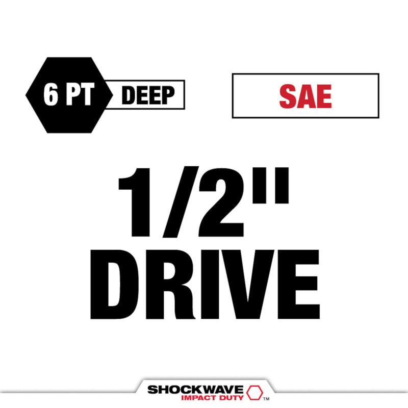 Milwaukee Shockwave 1/2 in. drive SAE 6 Point Deep Socket Set 12 pc