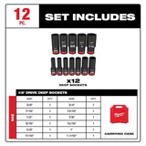 Milwaukee Shockwave 1/2 in. drive SAE 6 Point Deep Socket Set 12 pc