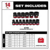Milwaukee Shockwave 1/2 in. drive Metric 6 Point Standard Shallow Socket Set 14 pc