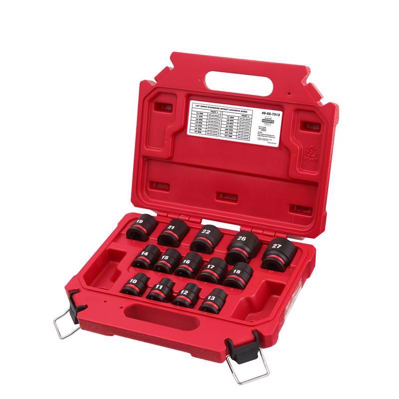 Milwaukee Shockwave 1/2 in. drive Metric 6 Point Standard Shallow Socket Set 14 pc