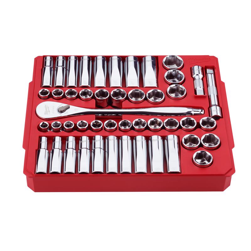 Milwaukee 1/2 in. drive Metric and SAE Ratchet and Socket Set 90 teeth
