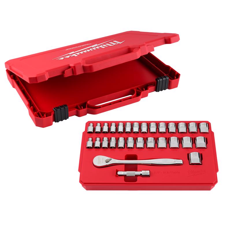 Milwaukee 3/8 in. drive Metric and SAE Ratchet and Socket Set 90 teeth