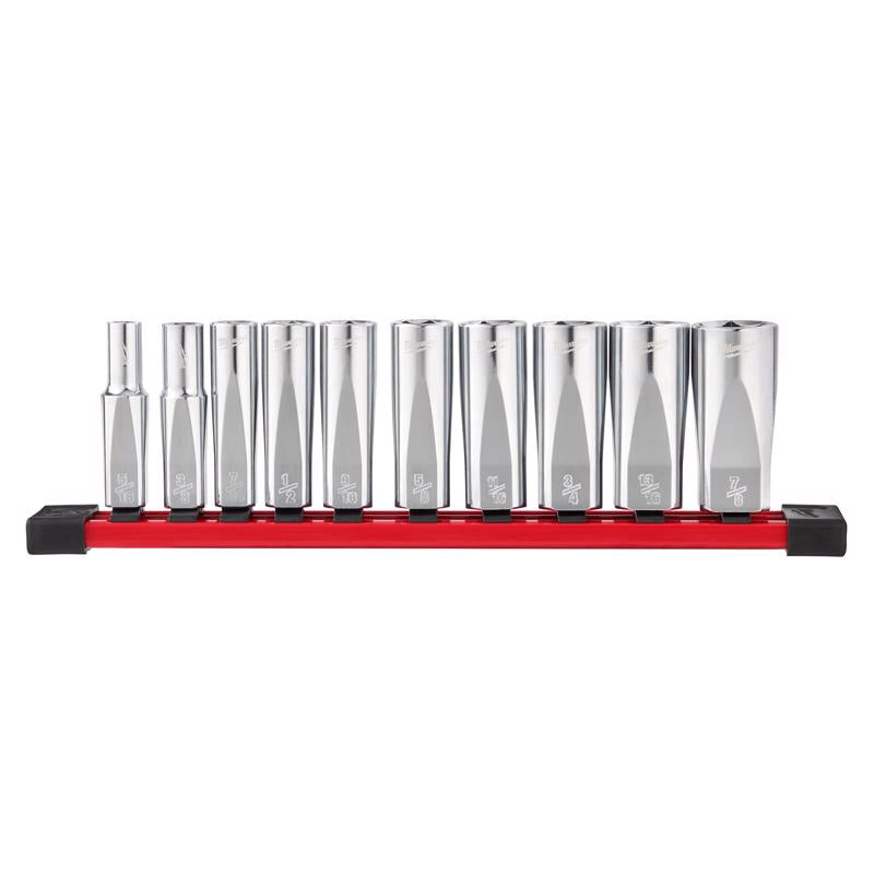 Milwaukee 3/8 in. drive SAE 6 Point Deep Well Socket Set 10 pc